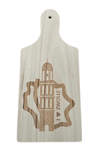 Dinkarville Wiens vasteland Snijplank 32 cm v.z.v. Zwolse grachtengordel met Peperbus – De Zwolse  Giftshop