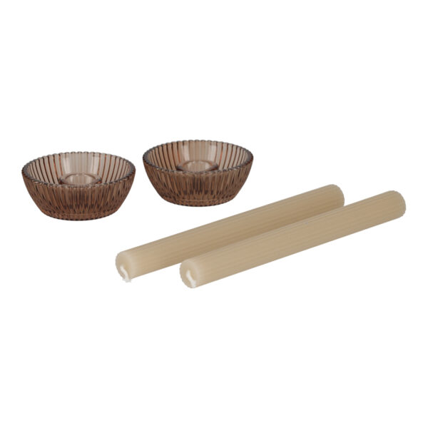 JENS Living Giftset Kandelaar + Kaars Bruin /2 - Afbeelding 3